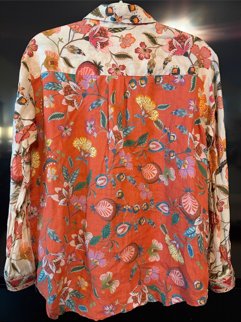 Johnny Was Workshop Floral Button-Up Shirt - Coral & Green on Cream - Picture 4 of 4